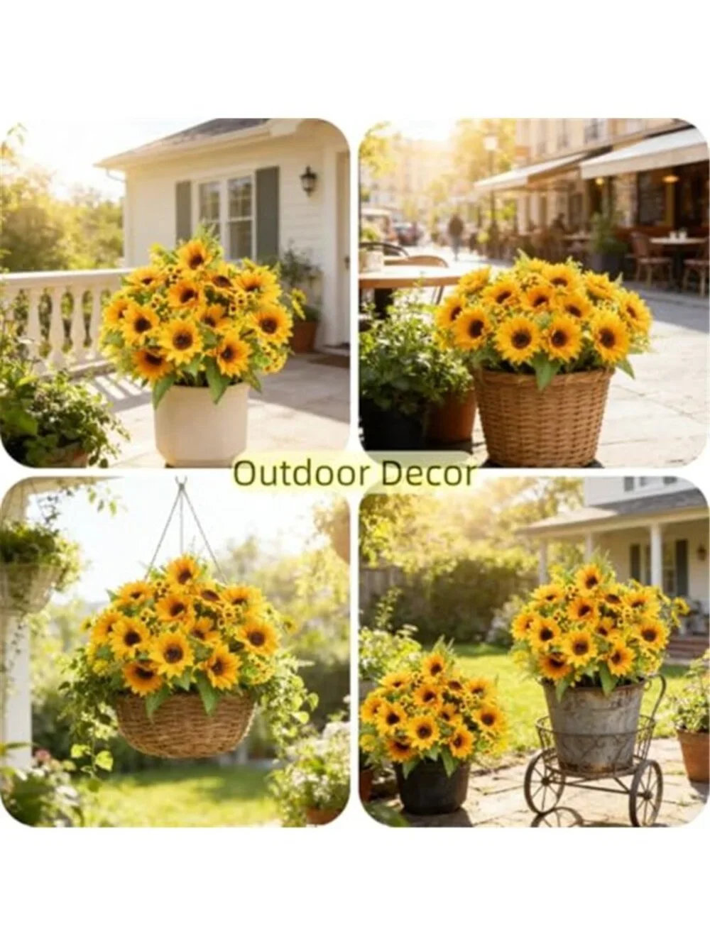 Fake Sunflowers Bouquet UV Resistant Silk Yellow Fall Wedding Home Decor 14